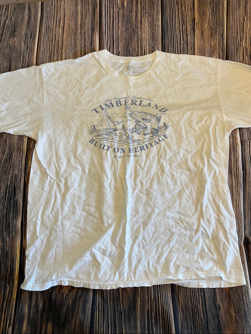 Timberland White Short Sleeve Tee with Blue Heritage Graphic